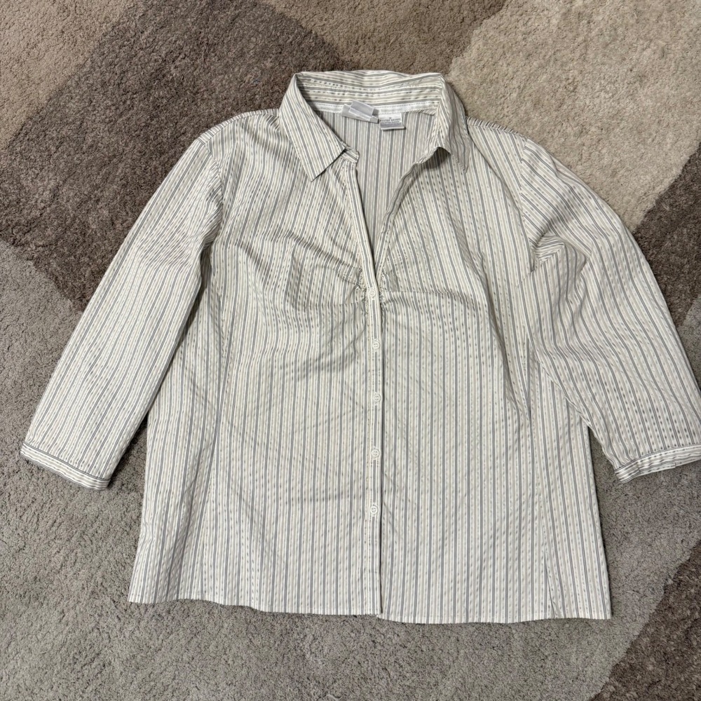 Worthington Woman Stretch Striped Button Down Blouse 3/4 Sleeve Easy Care‎ 1X